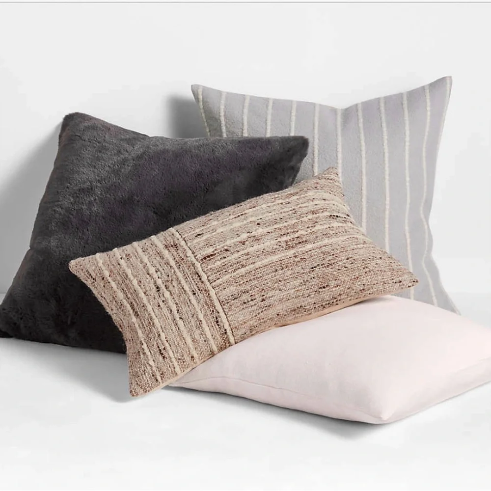 Crate & Barrel Selma Wool Blend Stripe Light Grey 23x23 Throw Pillow Cover